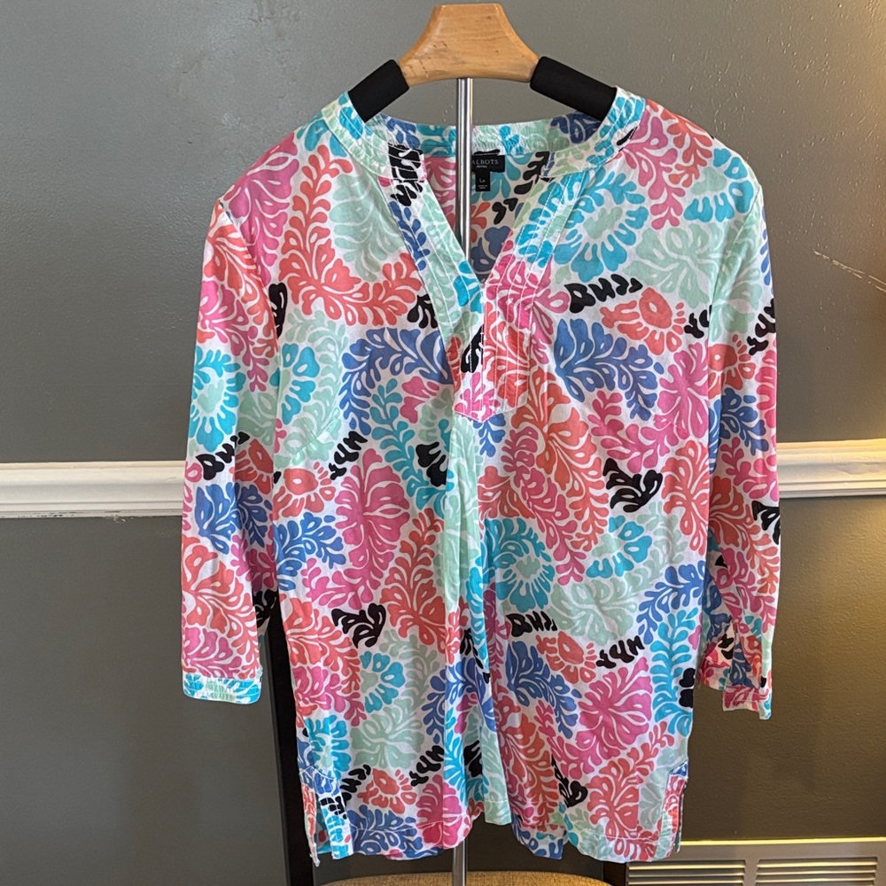 Talbots Multicolor Leaf Print Blouse - image 1